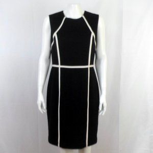 Calvin Klein Sleeveless Sheath Dress 10 Black White Piping